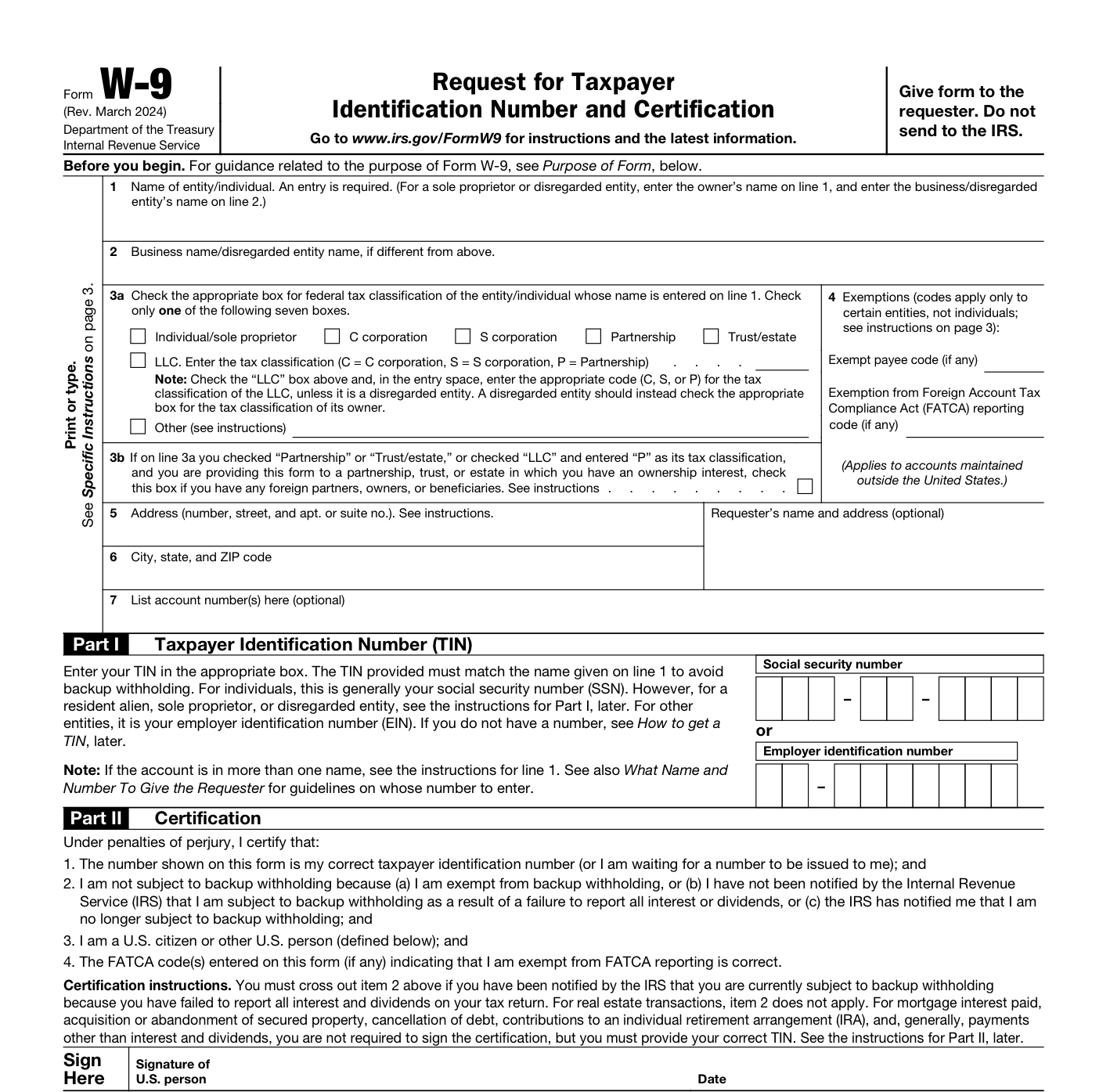 IRS Form W-9 page 1 preview