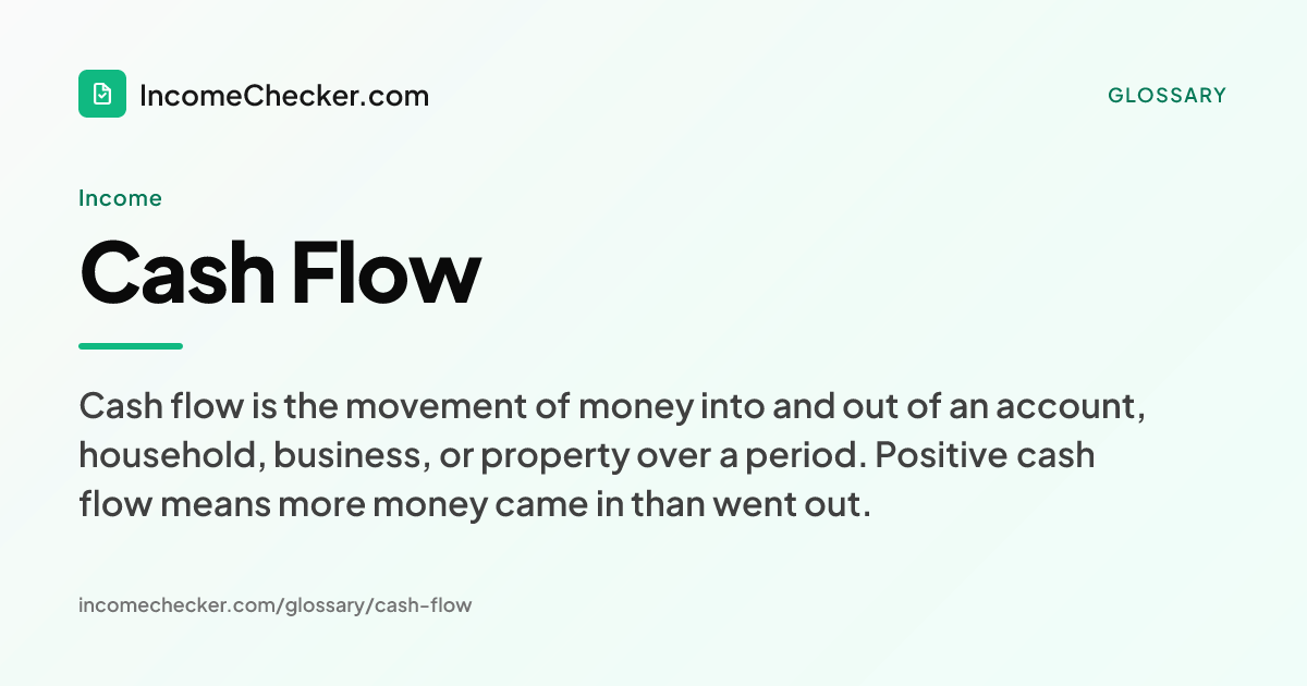 Cash Flow definition: Cash flow is the movement of money into and out of an account, household, business, or property over a period. Positive cash flow means more money came in than went out.